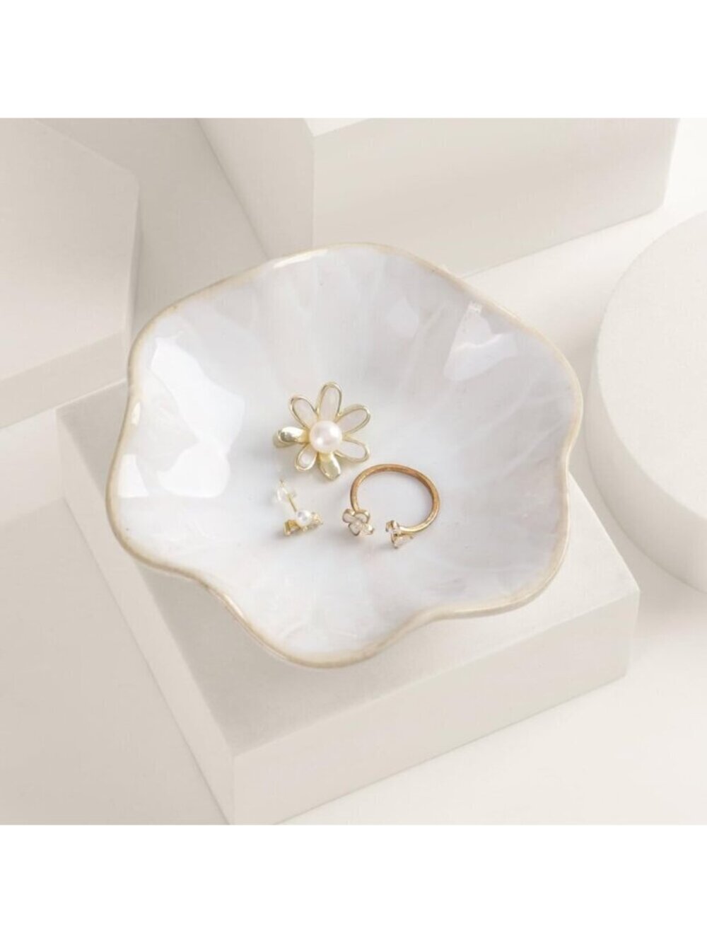 White Ceramic Jewelry Dish Lotus Leaf Trinket Tray Ring Holder Decorative Bowl